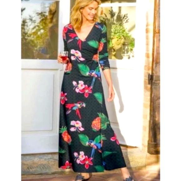 Soft Surroundings Wear Anywhere Tropical Paradise Faux Wrap Maxi Dress Small P - Picture 3 of 10